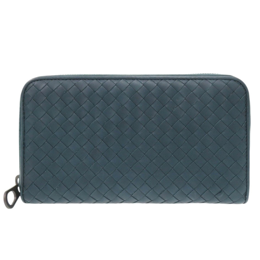 Bottega Veneta Round Zipper Intrecciato Leather Long Wallet, Blue, 0068BOTTEG...
